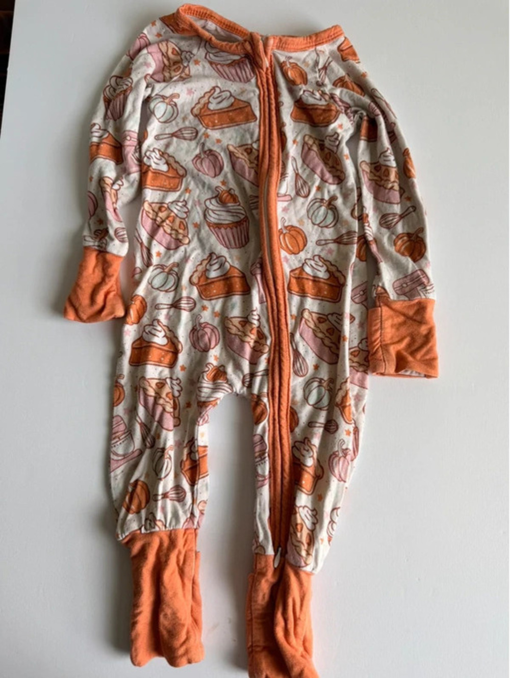 Little Blessings Co. Fall Baking Pumpkin Pie Bamboo Zip Romper Size 6-9M